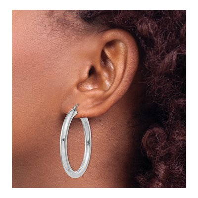 10K White Gold 40mm Tube Hoop Earrings – view 4