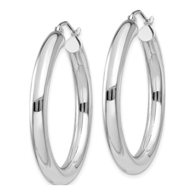 10K White Gold 35mm Tube Hoop Earrings – view 3
