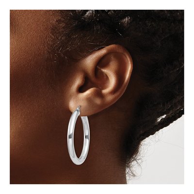 10K White Gold 35mm Tube Hoop Earrings – view 4