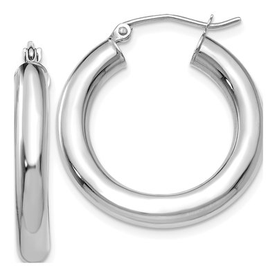 10K White Gold 25mm Tube Hoop Earrings