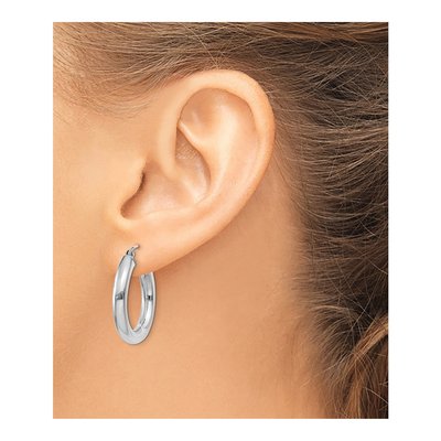 10K White Gold 25mm Tube Hoop Earrings – view 4