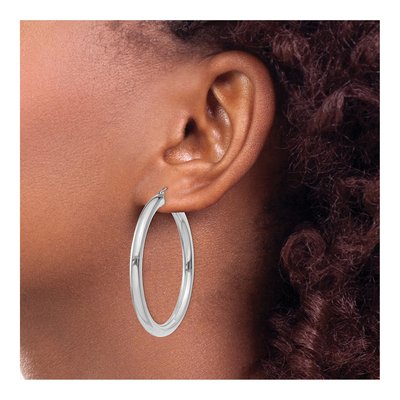 10K White Gold 45mm Tube Hoop Earrings – view 4
