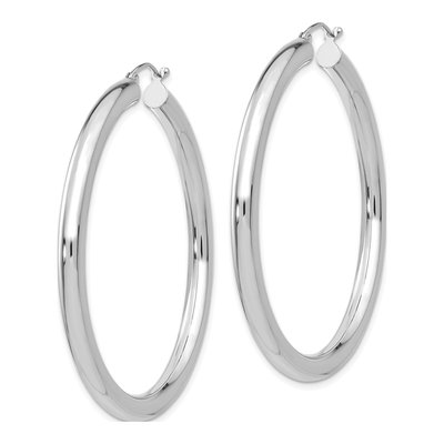 10K White Gold 50mm Tube Hoop Earrings – view 3