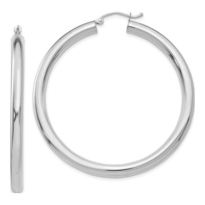 10K White Gold 50mm Tube Hoop Earrings
