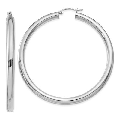 10K White Gold 55mm Tube Hoop Earrings