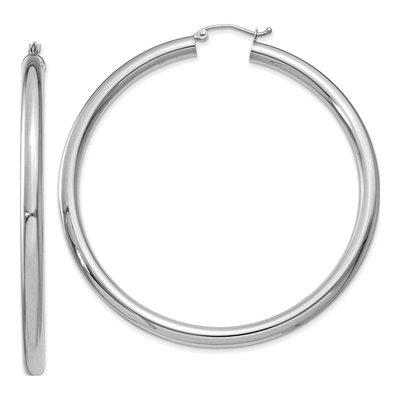 10K White Gold 60mm Tube Hoop Earrings