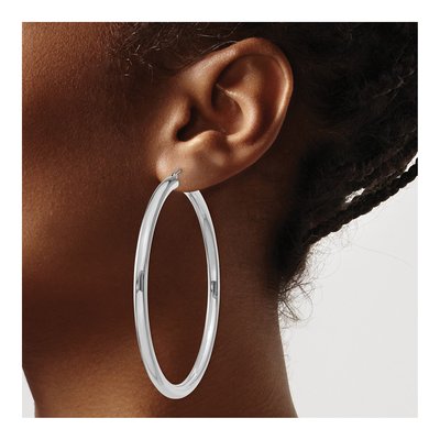 10K White Gold 65mm Tube Hoop Earrings – view 4