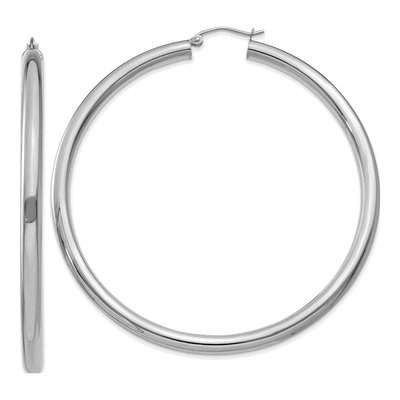 10K White Gold 65mm Tube Hoop Earrings