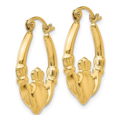 10K Yellow Gold Claddagh Hoop Earrings – view 3