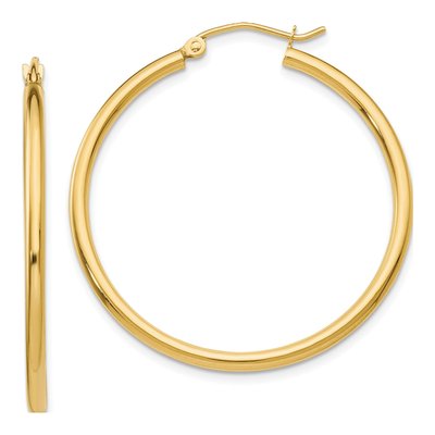 10K Yellow Gold 35mm Tube Hoop Earrings