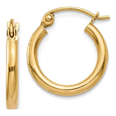 10K Yellow Gold 15mm Tube Hoop Earrings