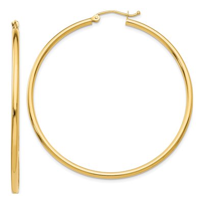 10K Yellow Gold 50mm Tube Hoop Earrings