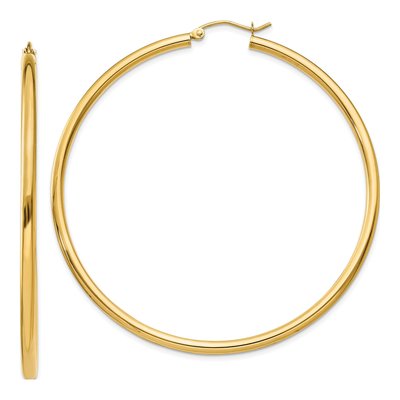 10K Yellow Gold 60mm Tube Hoop Earrings