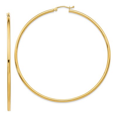 10K Yellow Gold 65mm Tube Hoop Earrings