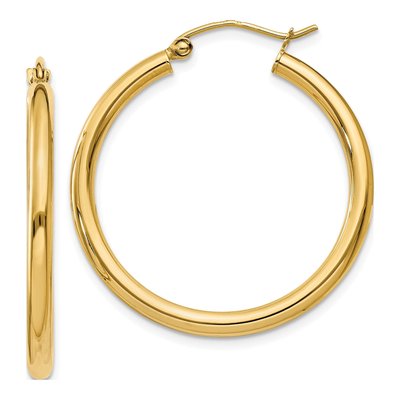 10K Yellow Gold 30mm Tube Hoop Earrings
