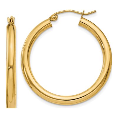 10K Yellow Gold 30mm Tube Hoop Earrings