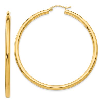 10K Yellow Gold 55mm Tube Hoop Earrings