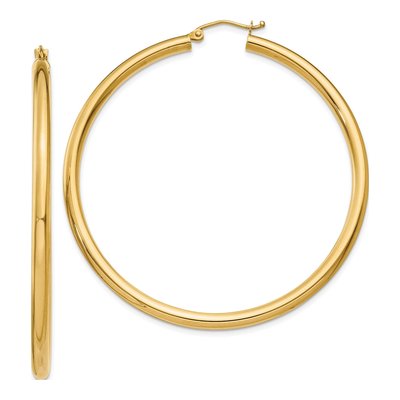 10K Yellow Gold 55mm Tube Hoop Earrings