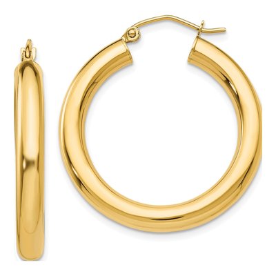 10K Yellow Gold 30mm Tube Hoop Earrings