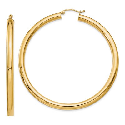10K Yellow Gold 60mm Tube Hoop Earrings