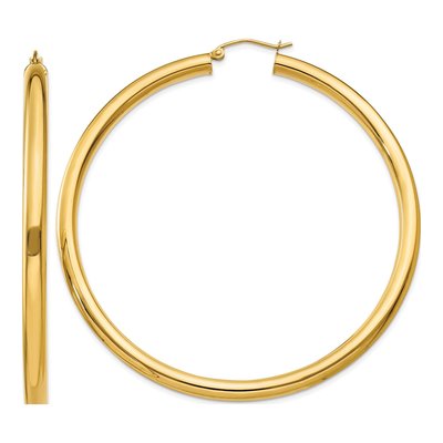 10K Yellow Gold 65mm Tube Hoop Earrings