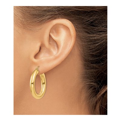 10K Yellow Gold 30mm Tube Hoop Earrings – view 4