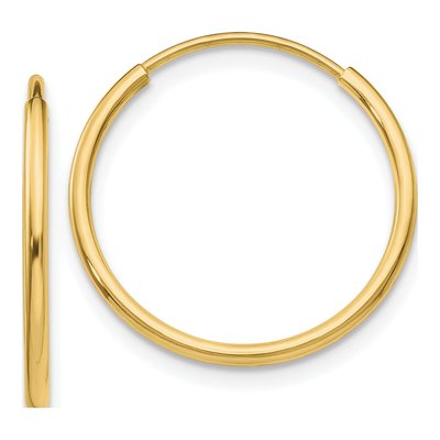 10K Yellow Gold 16mm Endless Tube Hoop Earrings