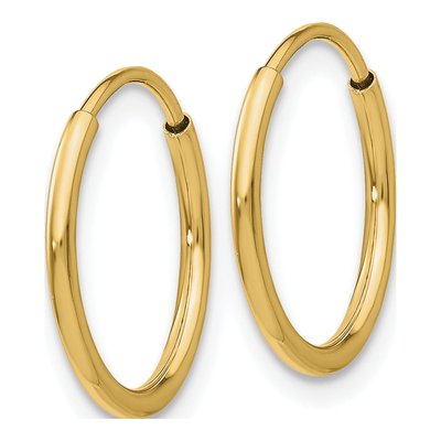 10K Yellow Gold 14mm Endless Tube Hoop Earrings – view 3