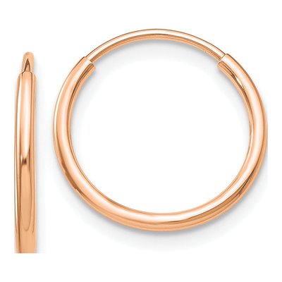 10K Rose Gold 14mm Endless Tube Hoop Earrings