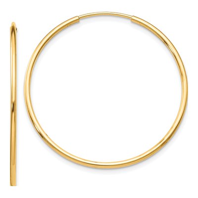 10K Yellow Gold 35mm Endless Tube Hoop Earrings