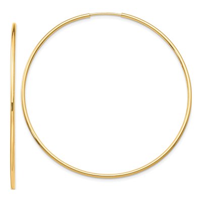 10K Yellow Gold 50mm Endless Tube Hoop Earrings