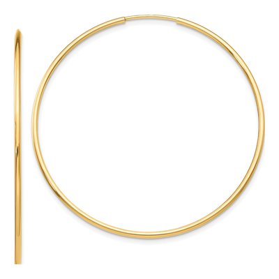 10K Yellow Gold 45mm Endless Tube Hoop Earrings