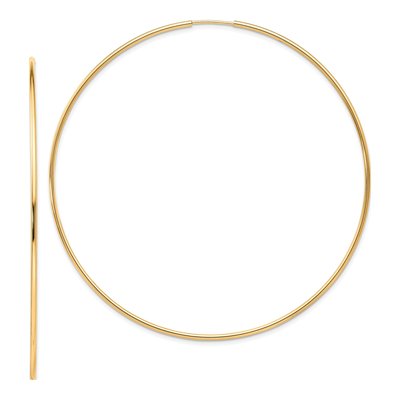 10K Yellow Gold 70mm Endless Tube Hoop Earrings