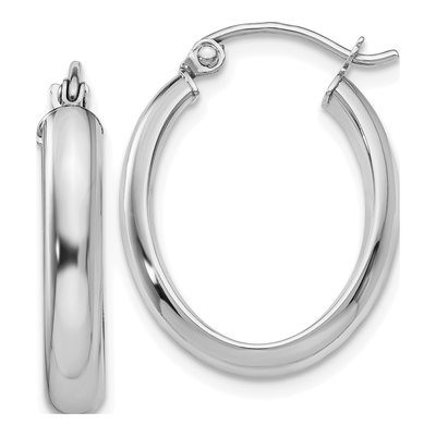 10K White Gold Oval Hoop Earrings