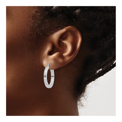 10K White Gold 26mm Square Tube Hoop Earrings – view 4