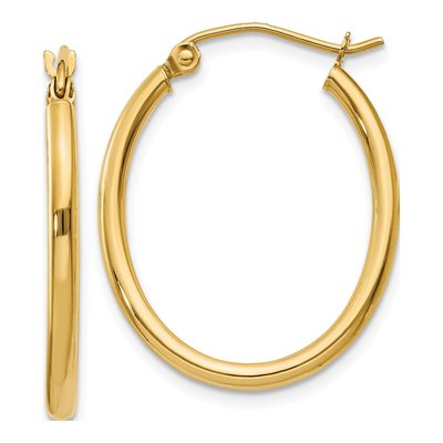 10K Yellow Gold Oval Hoop Earrings