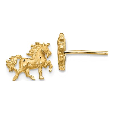 10K Yellow Gold Diamond-Cut Unicorn Stud Earrings