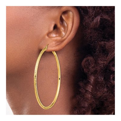10K Yellow Gold 70mm Diamond-Cut Hoop Earrings – view 4