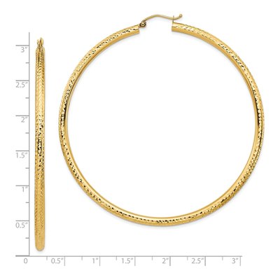 10K Yellow Gold 70mm Diamond-Cut Hoop Earrings – view 5