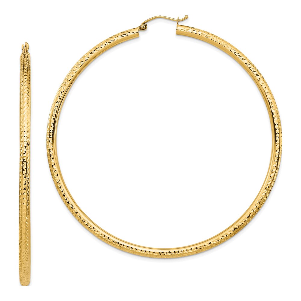 10K Yellow Gold 70mm Diamond-Cut Hoop Earrings