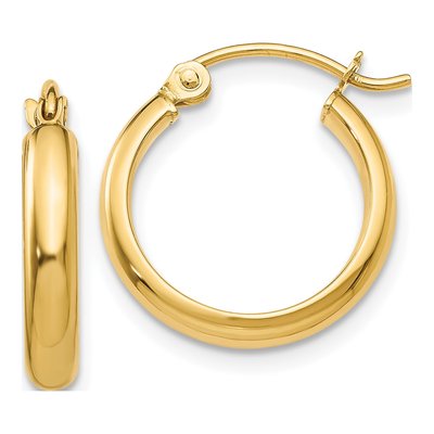 10K Yellow Gold 12mm Round Tube Hoop Earrings
