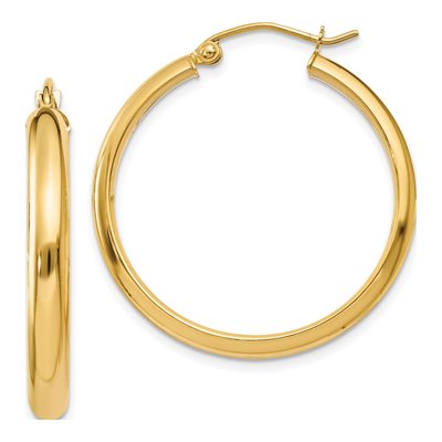 10K Yellow Gold 26mm Round Tube Hoop Earrings