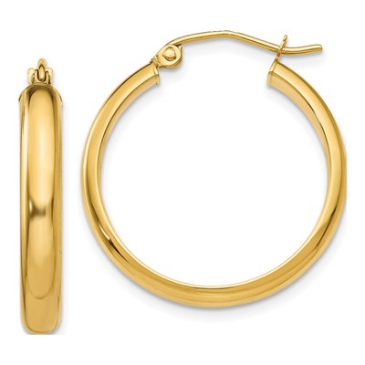 10K Yellow Gold 21mm Round Tube Hoop Earrings