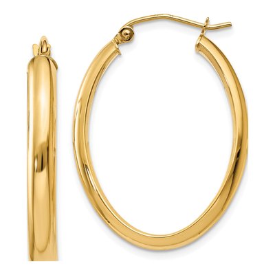 10K Yellow Gold Oval Hoop Earrings
