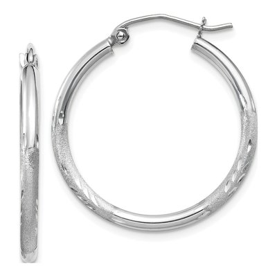 10K White Gold 25mm Diamond-Cut Round Hoop Earrings
