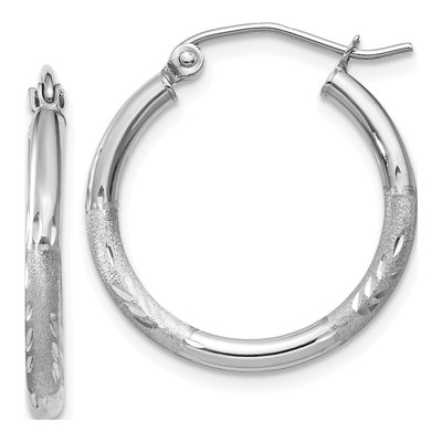 10K White Gold 20mm Diamond-Cut Hoop Earrings