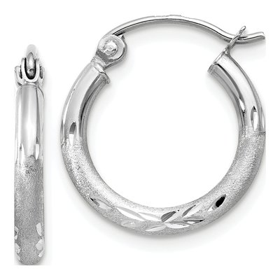 10K White Gold 15mm Diamond-Cut Hoop Earrings