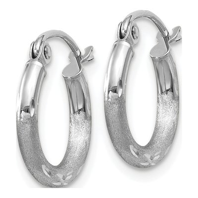 10K White Gold 13mm Diamond-Cut Hoop Earrings – view 3