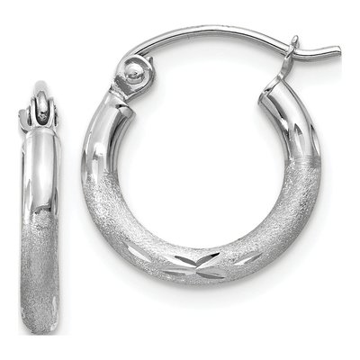 10K White Gold 13mm Diamond-Cut Hoop Earrings