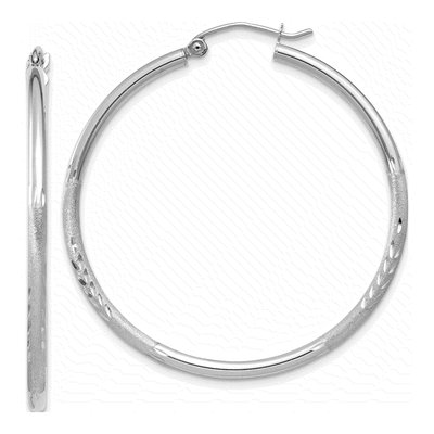 10K White Gold 40mm Diamond-Cut Hoop Earrings
